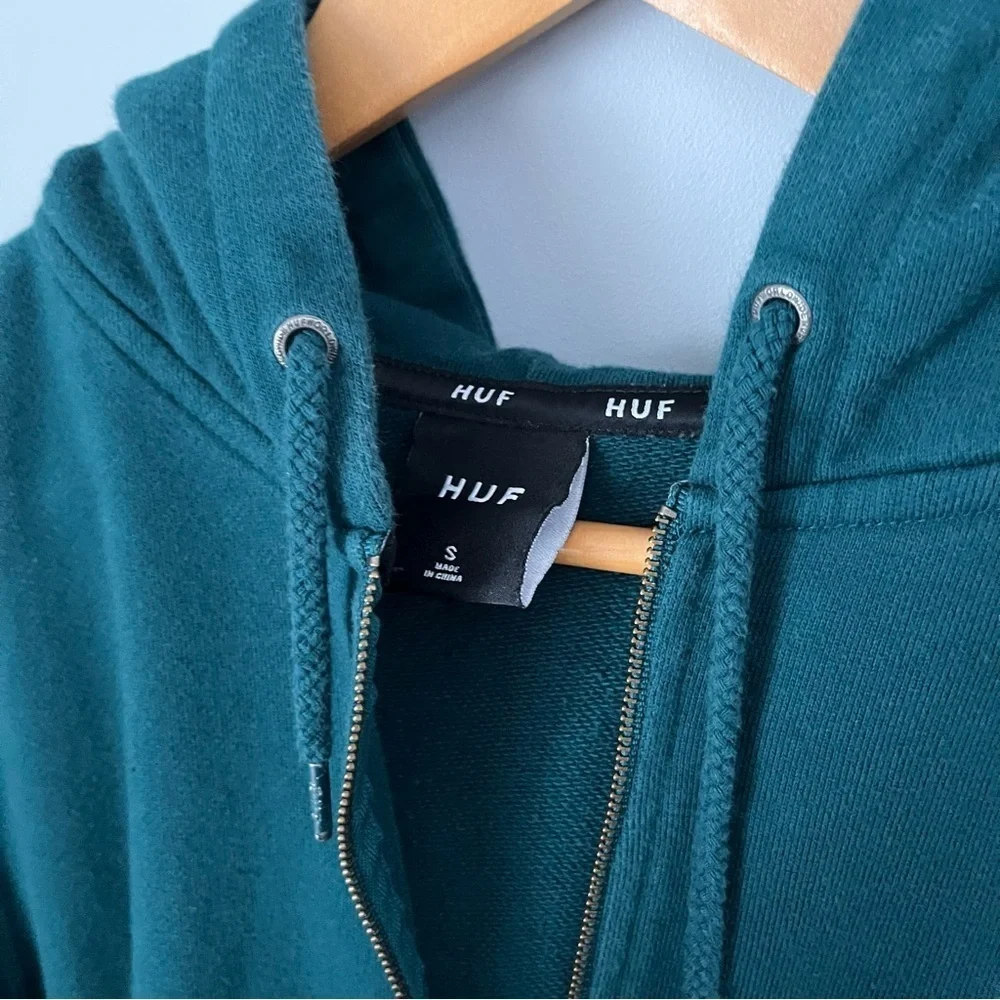 HUF Worldwide Relay French Terry Jade Green Quarter Zip Pullover Hoodie Size S - Picture 9 of 16